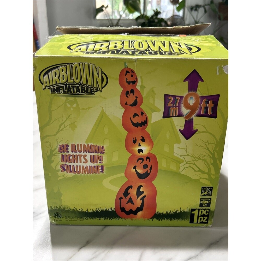 Vintage Halloween Gemmy Pumpkin Totem Pole Airblown Inflatable Lights NEW